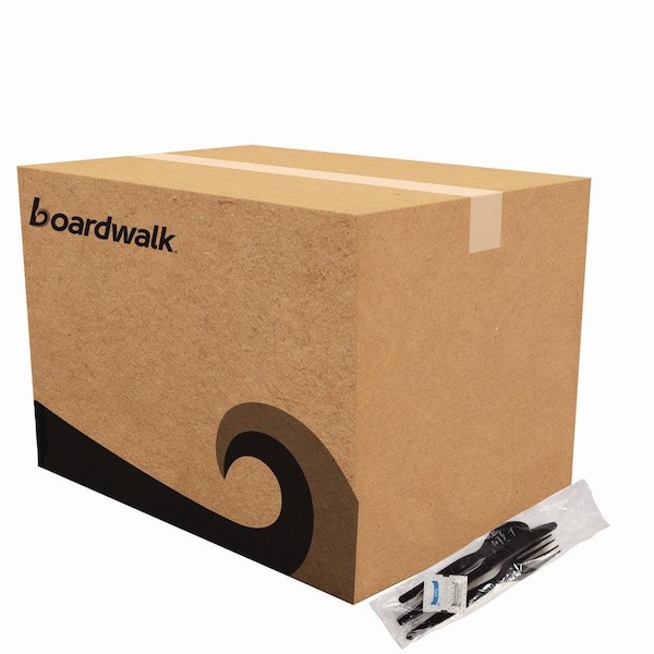Boardwalk 6-Pc Cutlery Kit, Condiment/Fork/Knife/Napkin/Spoon, HW, Black, PK250 - FKTNSHWPSBLA