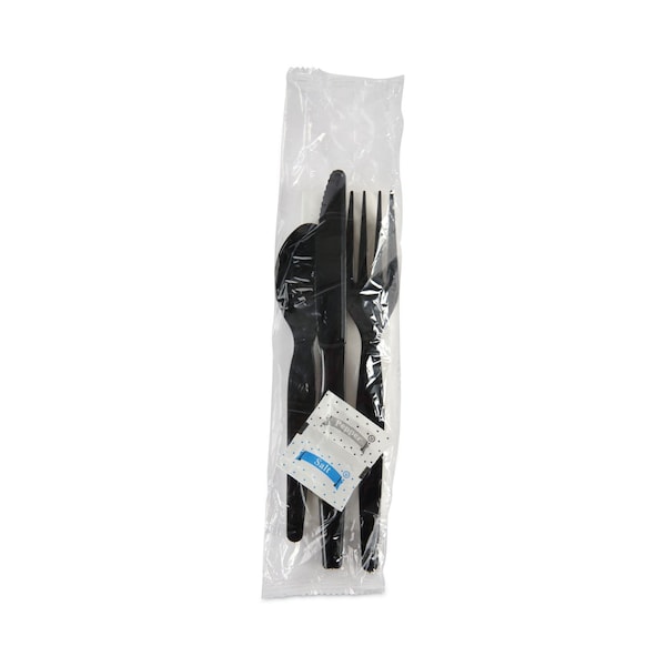Boardwalk 6-Pc Cutlery Kit, Condiment/Fork/Knife/Napkin/Spoon, HW, Black, PK250 - FKTNSHWPSBLA