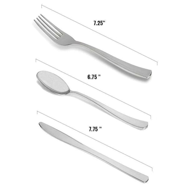 Smarty Had A Party Shiny Metallic Silver Plastic Cutlery Combo Set - Spoons, Forks and Knives (120 Guests), 360PK - 7953BLK-CASE