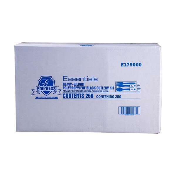 Empress Heavy Weight Cutlery Kit PP Knife Fork TS S&P Napkin Black, 250PK - E179000