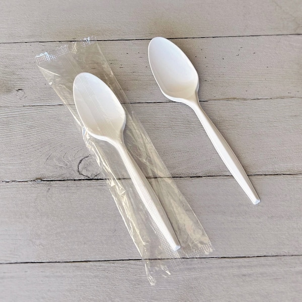 Boardwalk Mediumweight Wrapped Polystyrene Cutlery, Teaspoon, White, 1000PK - BWKSPOONMWPPIW