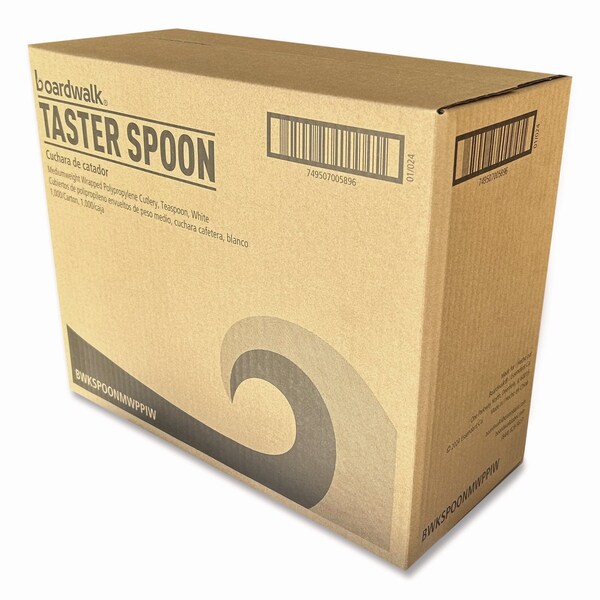 Boardwalk Mediumweight Wrapped Polystyrene Cutlery, Teaspoon, White, 1000PK - BWKSPOONMWPPIW