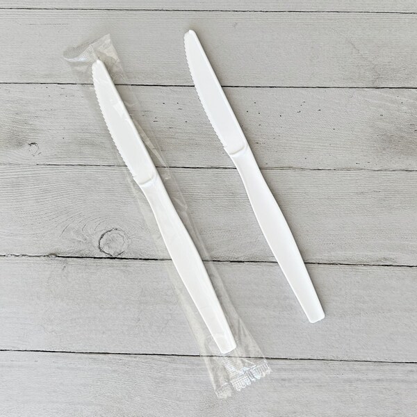 Boardwalk Heavyweight Wrapped Polystyrene Cutlery, Knife, White, 1000PK - BWKKNIFEWHPSIW