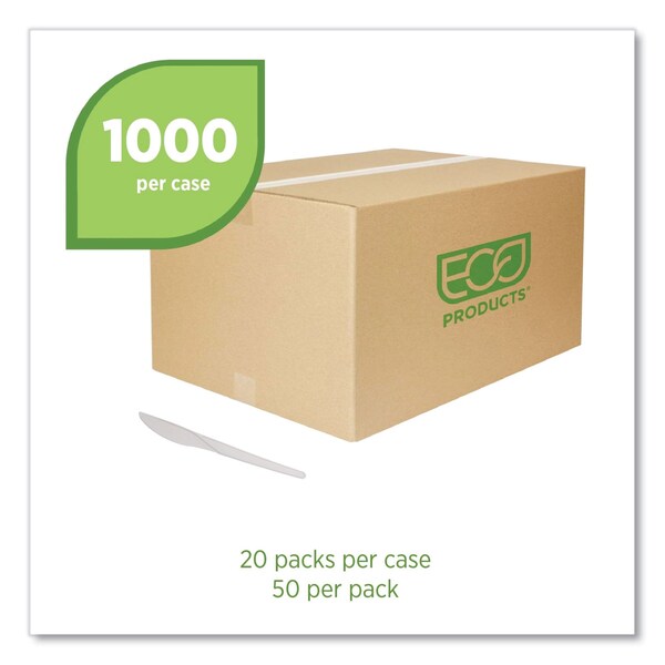 Eco-Products Plantware Compostable Cutlery, Knife, 6 in., White, 1000PK - EP-S011-W
