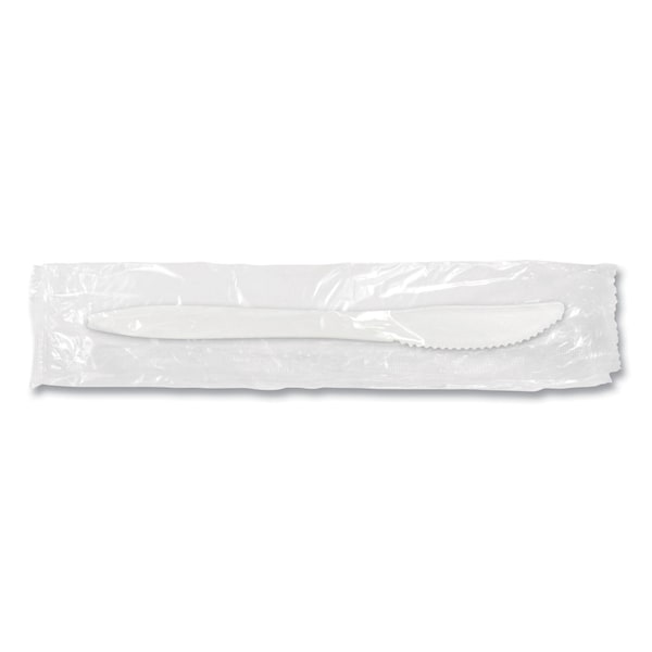 Berkley Square Individually Wrapped Mediumweight Cutlery, Knife, Plastic, White, 1000PK - BEPCUTKWR