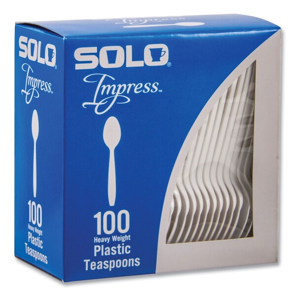 Solo Impress Heavyweight Full-Length Polystyrene Cutlery, Teaspoon, White, 100PK - HSWTX-0007