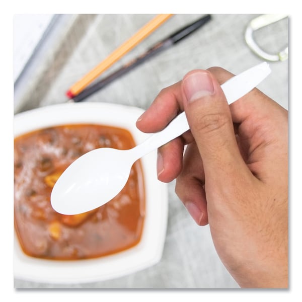 Solo Impress Heavyweight Full-Length Polystyrene Cutlery, Teaspoon, White, 100PK - HSWTX-0007