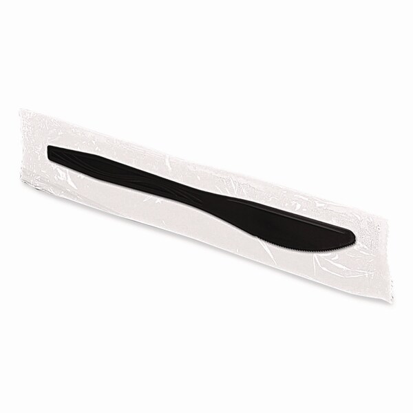 Berkley Square Dispens-a-Knife, Individually Wrapped, Mediumweight Knife, Plastic, Black, 100PK - BEP90200