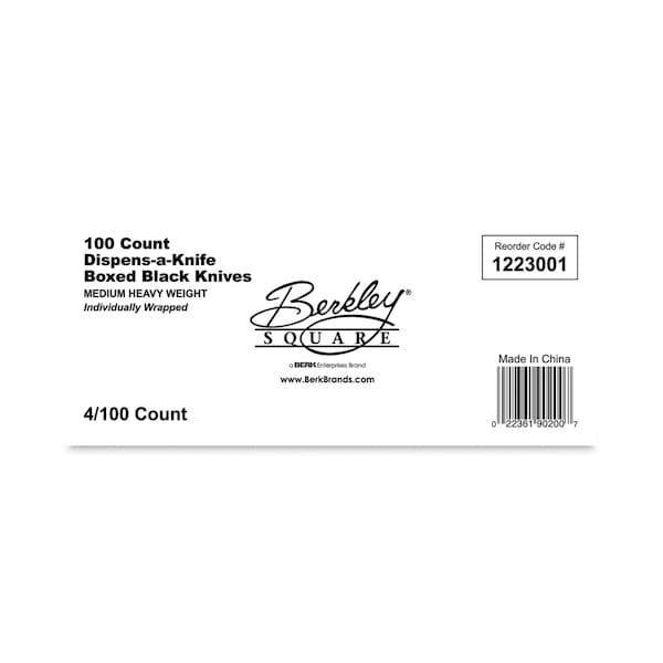 Berkley Square Dispens-a-Knife, Individually Wrapped, Mediumweight Knife, Plastic, Black, 100PK - BEP90200