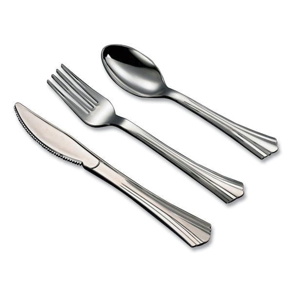 Tablemate Sterling Assorted Plastic Cutlery, Mediumweight, 20 Forks/15 Knives/15 Spoons, 50PK - 8305A-SV