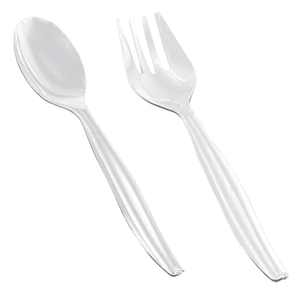 Smarty Had A Party Clear Disposable Plastic Serving Flatware Set - Serving Spoons and Serving Forks (150 Pairs), 300PK - 2650CS-CASE