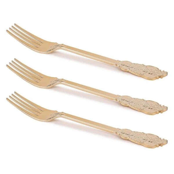 Smarty Had A Party Shiny Baroque Gold Plastic Forks (600 Forks), 600PK - 7955-GBQ-CASE