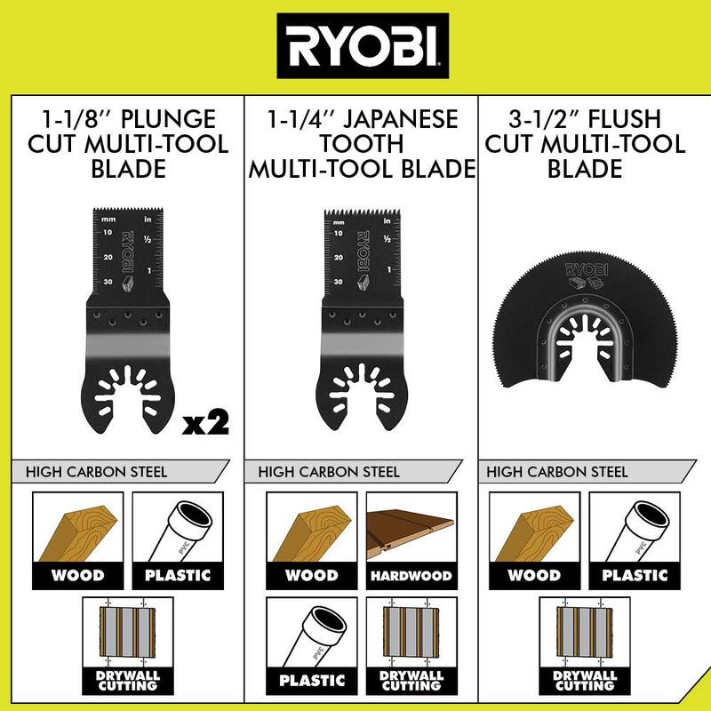 Set de accesorios de 16 piezas para hojas de herramienta multifunción oscilante RYOBI con juego de 4 hojas de herramienta multifunción oscilante de madera - A241601-A24401