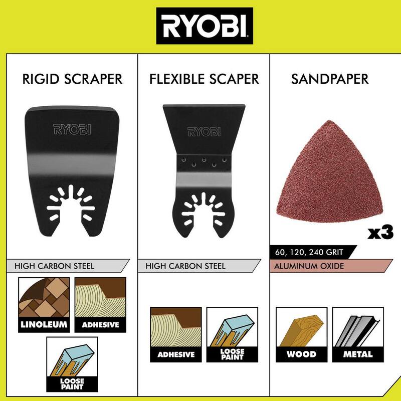 Set de accesorios de 16 piezas para hojas de herramienta multifunción oscilante RYOBI con juego de 4 hojas de herramienta multifunción oscilante de madera - A241601-A24401