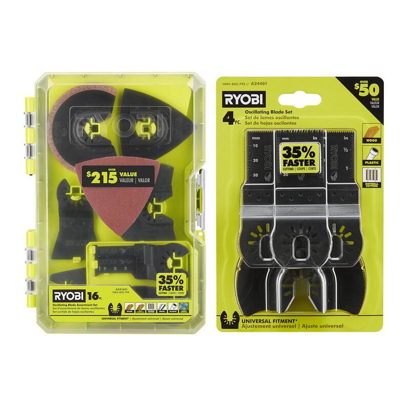 Set de accesorios de 16 piezas para hojas de herramienta multifunción oscilante RYOBI con juego de 4 hojas de herramienta multifunción oscilante de madera - A241601-A24401