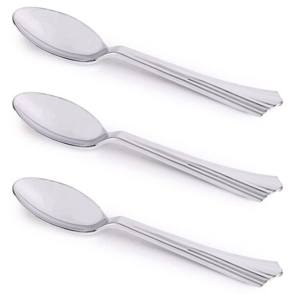 Smarty Had A Party Shiny Metallic Groove Silver Plastic Spoons (600 Spoons), 600PK - 7959SGR-CASE