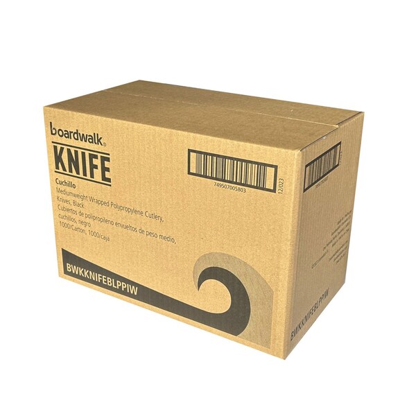 Boardwalk Mediumweight Wrapped Polypropylene Cutlery, Knife, Black, 1000PK - BWKKNIFEBLPPIW