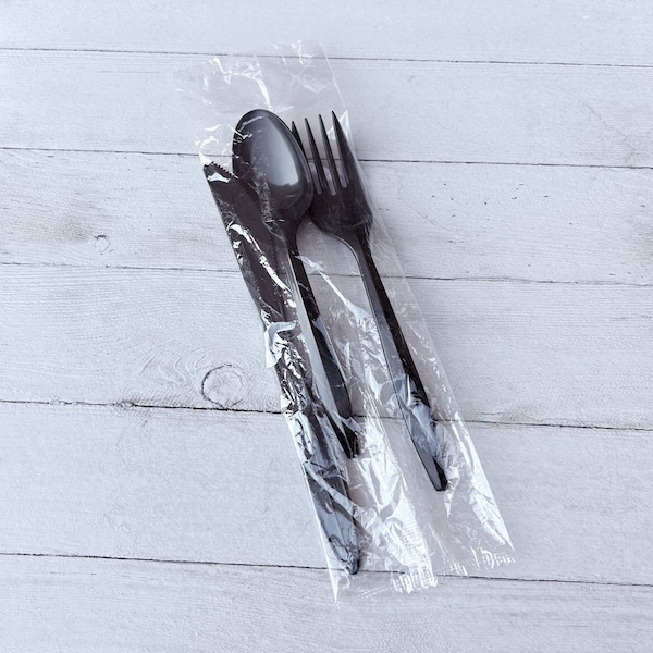 Boardwalk Three-Piece Cutlery Kit, Fork/Knife/Teaspoon, Polystyrene, Black, 250PK - BWK3KITBLPS