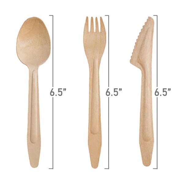 Smarty Had A Party Natural Birch Wood Eco-Friendly Cutlery Set w/Napkin-Spoons, Forks, Knives, Napkins (100 Guests), 400PK - 4661NR-CASE