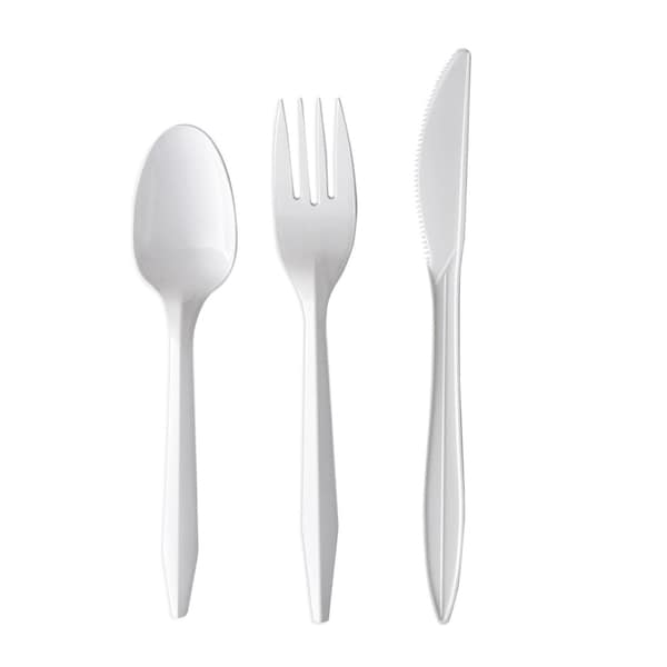Boardwalk Three-Piece Cutlery Kit, Fork/Knife/Teaspoon, Mediumweight, White, 250PK - BWK3KITWHPS