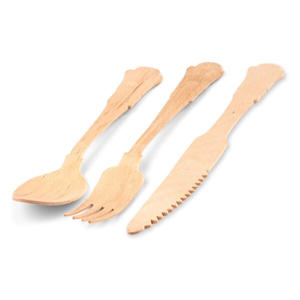 Smarty Had A Party Silhouette Birch Wood Eco Friendly Wooden Cutlery Set - Spoons, Forks and Knives (600 Guests), 1800PK - 4667SPCS-CASE