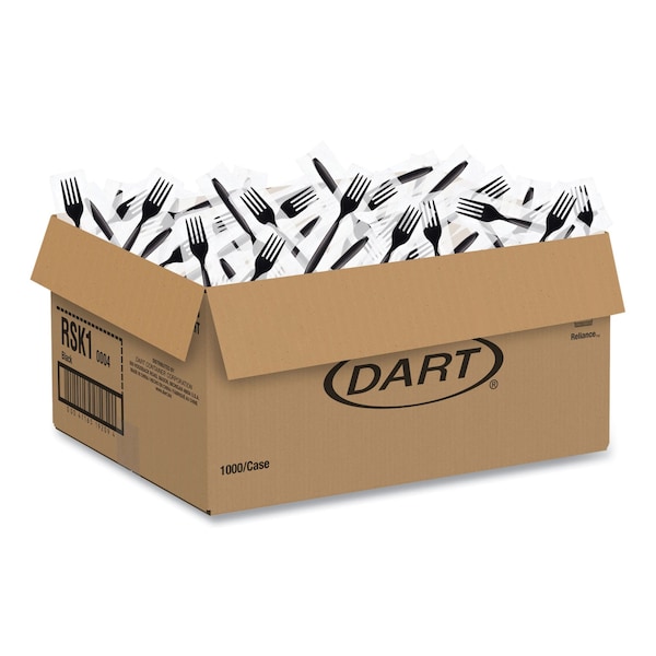 Dart Boxed Reliance Medium Weight Cutlery, Fork, Black, 1000PK - RKS1-0004