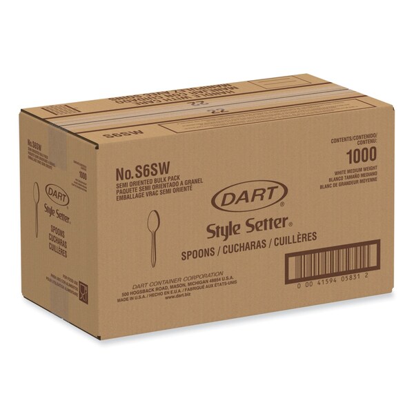 Dart Regal Mediumweight Cutlery, Full-Size, Teaspoon, White, PK1000 - S6SW