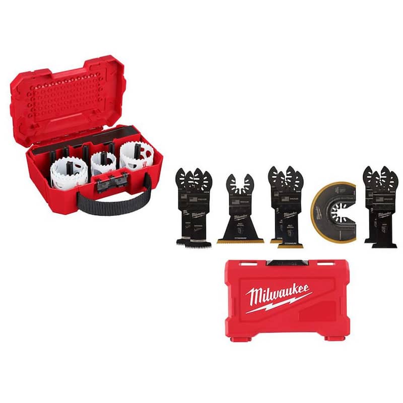 Kit de cuchillas para herramienta multiusos oscilante de Milwaukee con kit de sierra de agujero Bi-Metal Hole Dozer (16 piezas) - 49-10-9212-49-22-4019