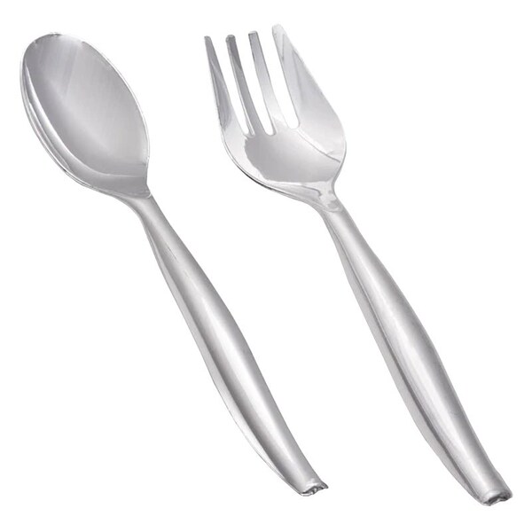 Smarty Had A Party Silver Disposable Plastic Serving Flatware Set - Serving Spoons and Serving Forks (150 Pairs), 300PK - 2642CS-CASE