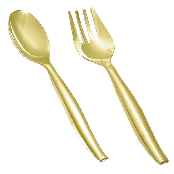 Smarty Had A Party Gold Disposable Plastic Serving Flatware Set - Serving Spoons and Serving Forks (60 Pairs), 120PK - 2642-GCS-CASE