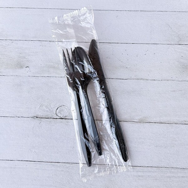 Boardwalk Three-Piece Cutlery Kit, Fork/Knife/Teaspoon, Polypropylene, Black, 250PK - BWK3KITBLPP