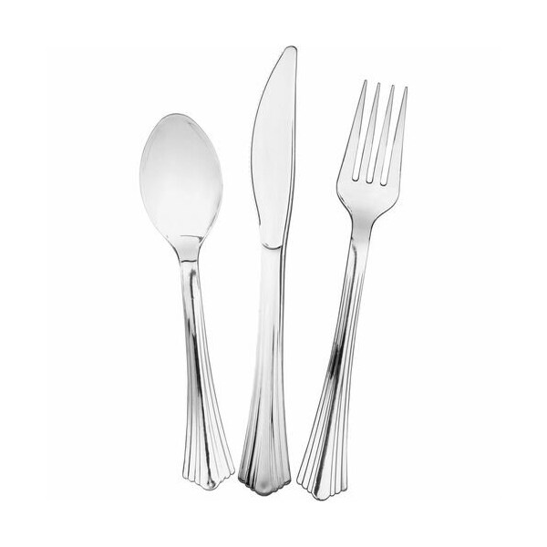 Wna 612375, Heavyweight Plastic Cutlery Combo: Fork, Knife, Spoon, Silver, 75PK - WNA612375