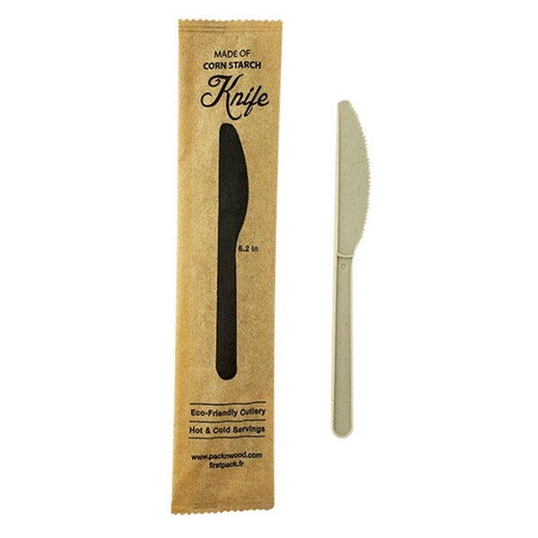 Omg 6 in. Bamboo Fiber Plus PLA Knife Individually Wrapped in Paper Wrapper, Ochre - OM3691285