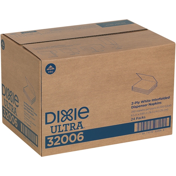 Dixie Disposable Dispenser Napkin, 5 in x 6 1/2 in Folded Size, Paper, White, PK24 - 32006