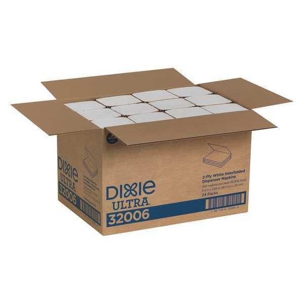 Dixie Disposable Dispenser Napkin, 5 in x 6 1/2 in Folded Size, Paper, White, PK24 - 32006