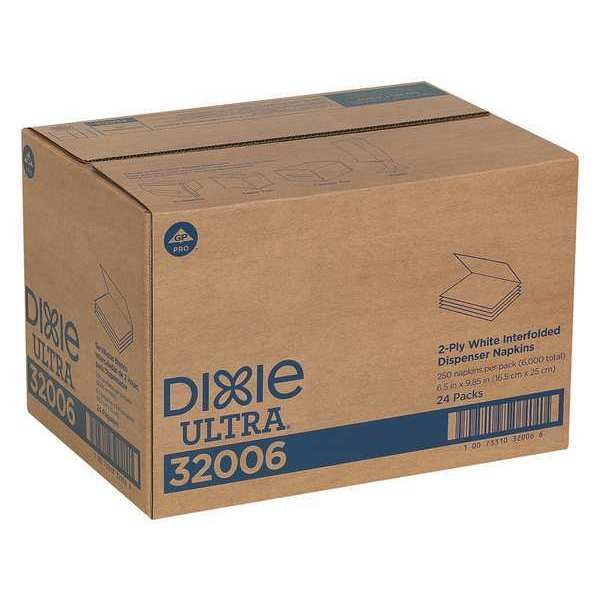 Dixie Disposable Dispenser Napkin, 5 in x 6 1/2 in Folded Size, Paper, White, PK24 - 32006