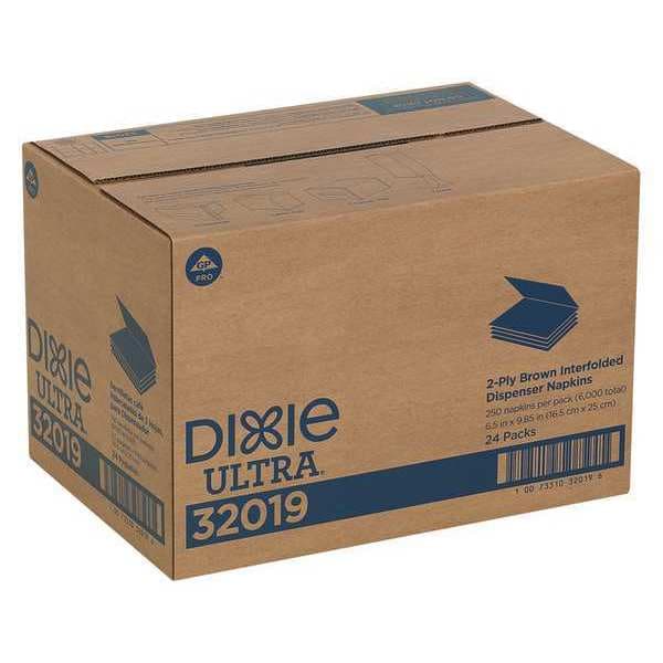 Dixie Disposable Dispenser Napkin, 5 in x 6 1/2 in Folded Size, Paper, Brown, PK24 - 32019