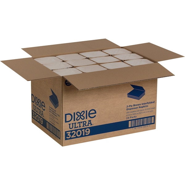 Dixie Disposable Dispenser Napkin, 5 in x 6 1/2 in Folded Size, Paper, Brown, PK24 - 32019