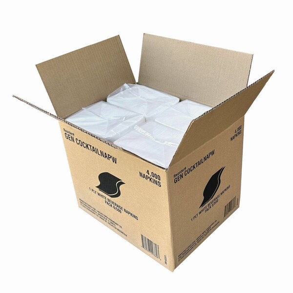 Gen Cocktail Napkins, 1-Ply, 9w x 9d, White, PK4000 - GENCOCKTAILNAP