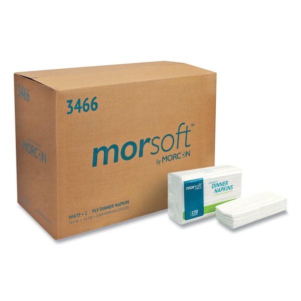 Morcon Paper Dinner Napkins, 2-Ply, White, 14 1/2 x 16 1/2, PK3000 - 3466