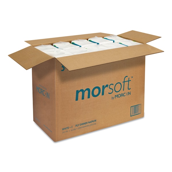 Morcon Paper Dinner Napkins, 2-Ply, White, 14 1/2 x 16 1/2, PK3000 - 3466