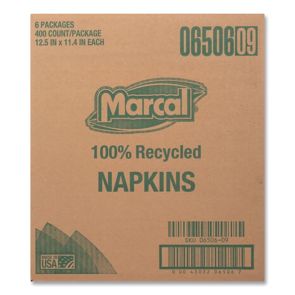 Marcal 100% Recycled Luncheon Napkins, 11.4 x 12.5, White, PK2400 - 6506