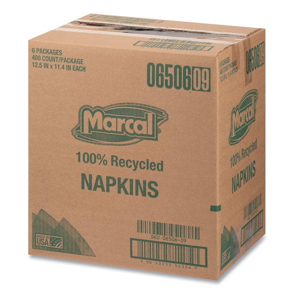 Marcal 100% Recycled Luncheon Napkins, 11.4 x 12.5, White, PK2400 - 6506