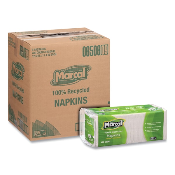 Marcal 100% Recycled Luncheon Napkins, 11.4 x 12.5, White, PK2400 - 6506