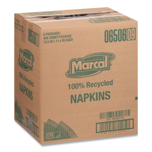 Marcal 100% Recycled Luncheon Napkins, 11.4 x 12.5, White, PK2400 - 6506