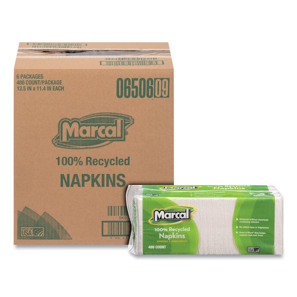 Marcal 100% Recycled Luncheon Napkins, 11.4 x 12.5, White, PK2400 - 6506