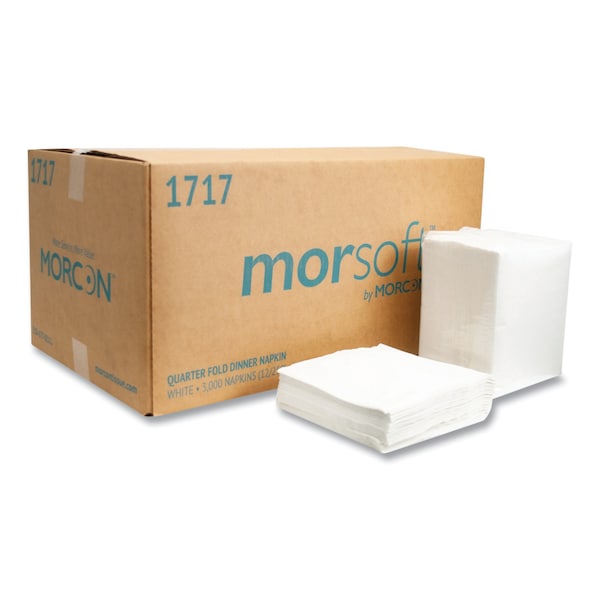 Morcon Paper Morsoft Dinner Napkins, 1-Ply, 16 x 16, White, PK3000 - MOR 1717