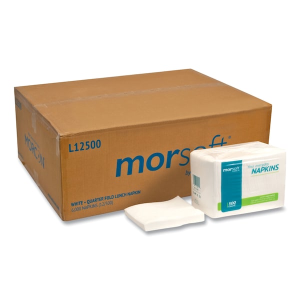Morcon Paper Lunch Napkin, 1/4 Fold, 1 Ply, 11" x 13", White, PK6000 - MOR 1250