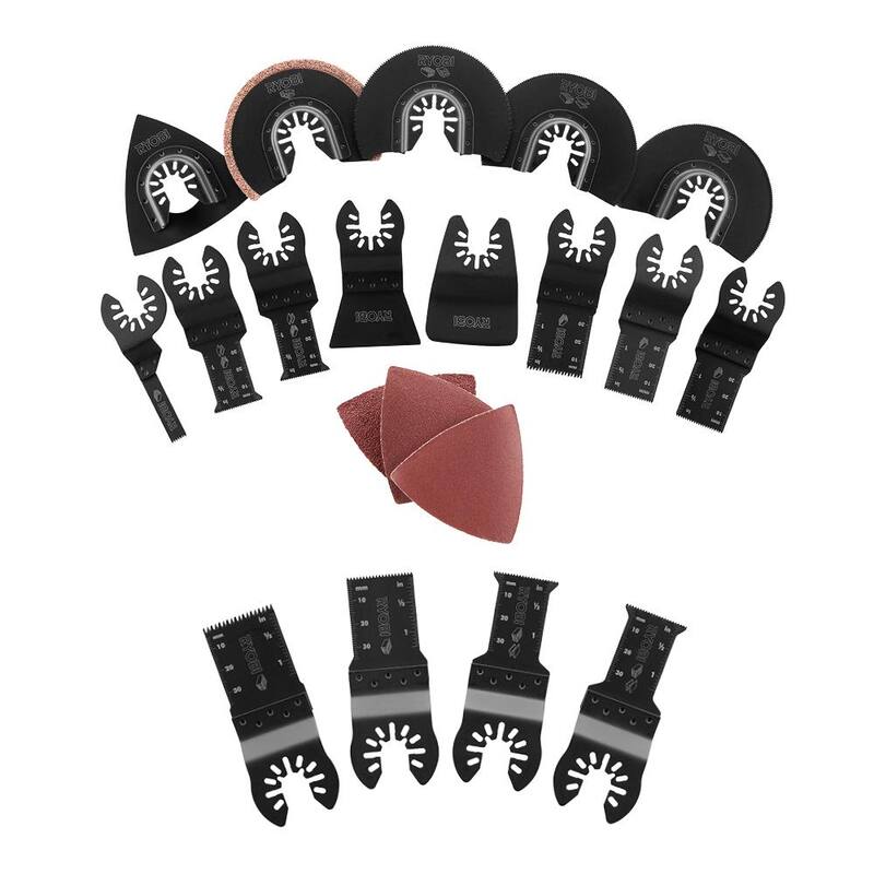 Juego de Accesorios de Hojas para Herramienta Multiusos Oscilante de 16 Piezas RYOBI con Juego de Hojas para Herramienta Multiusos Oscilante de Madera y Metal de 4 Piezas - A241601-A24402