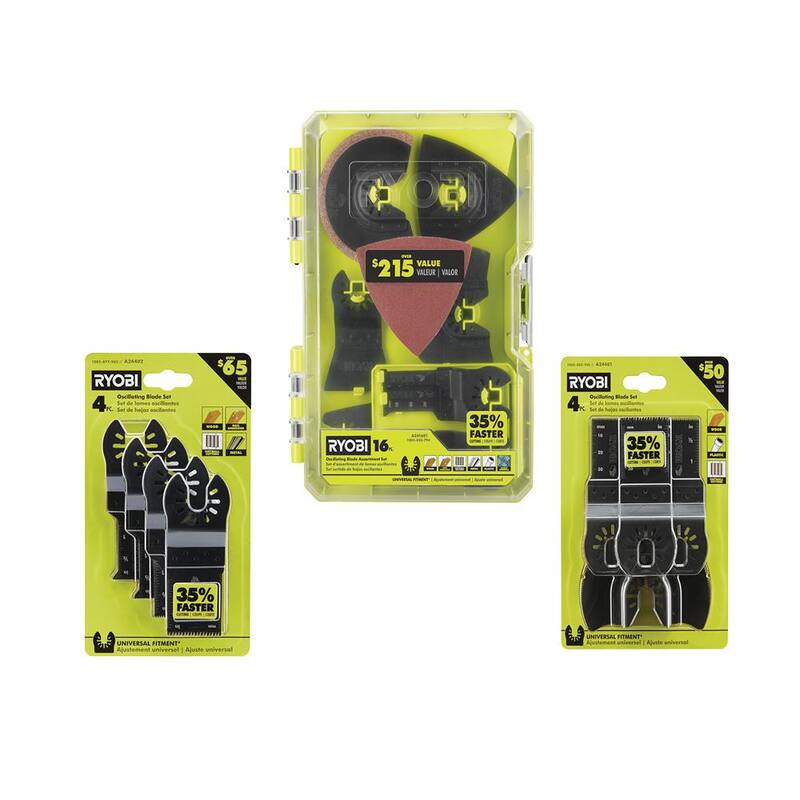 Set de accesorios de cuchillas para herramienta oscilante de 16 piezas RYOBI con 4 piezas de madera y metal y 4 piezas de madera para herramienta multiusos - A241601-A24402-A24401